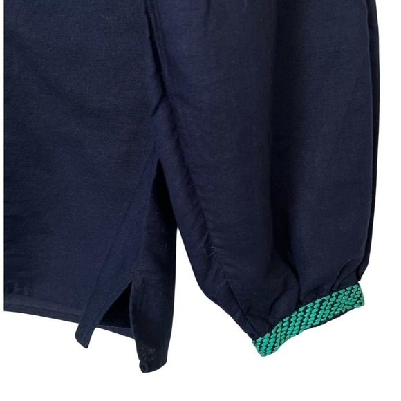 J Crew Blouse Womens 2 Navy Blue Green Embroidered Peasant Boho Top‎ Tassel Trim - Picture 9 of 11